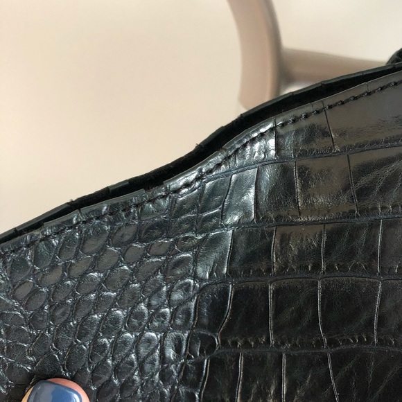 🌻3/25$ Zara large faux croc-embossed tote bag dark green - Picture 4 of 14